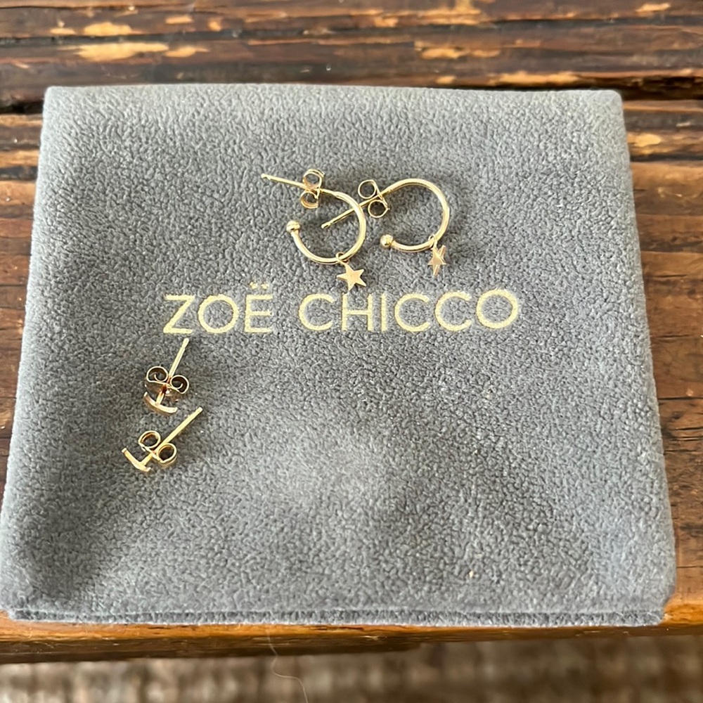 Zoe Chicco star hoops and moon studs